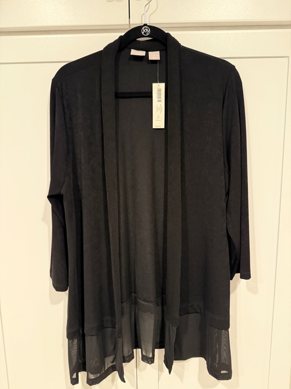 Chico's Black Open-Front Draped Cardigan with Sheer Hem